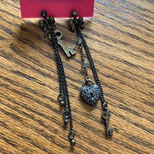 Betsey Johnson Dangle Lock & Key Crystal Earrings